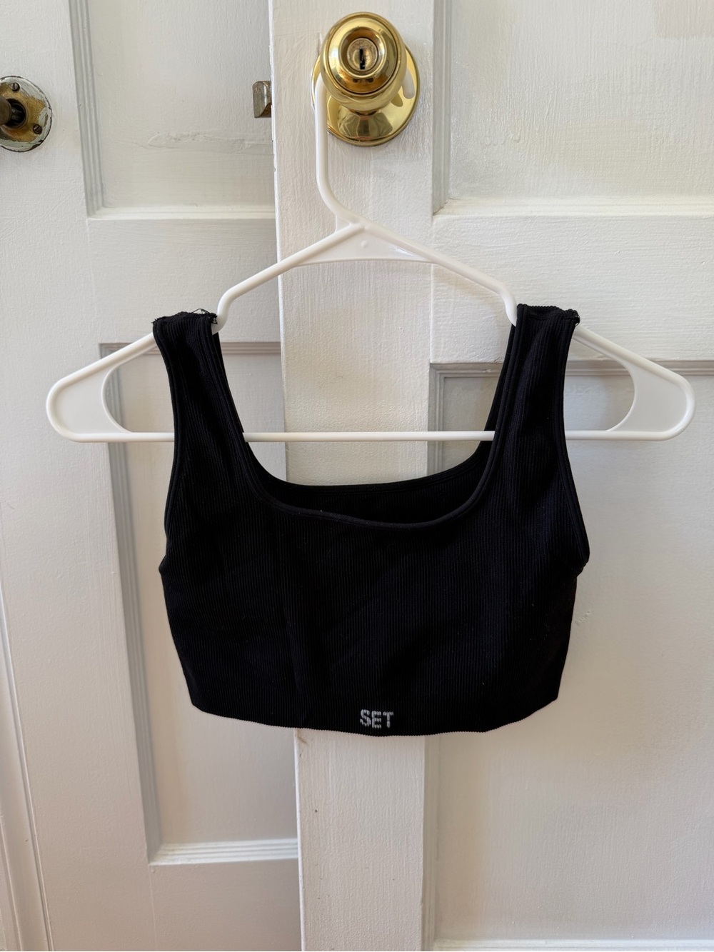 SET Active Black Ribbed Crop Tank - Square Neck